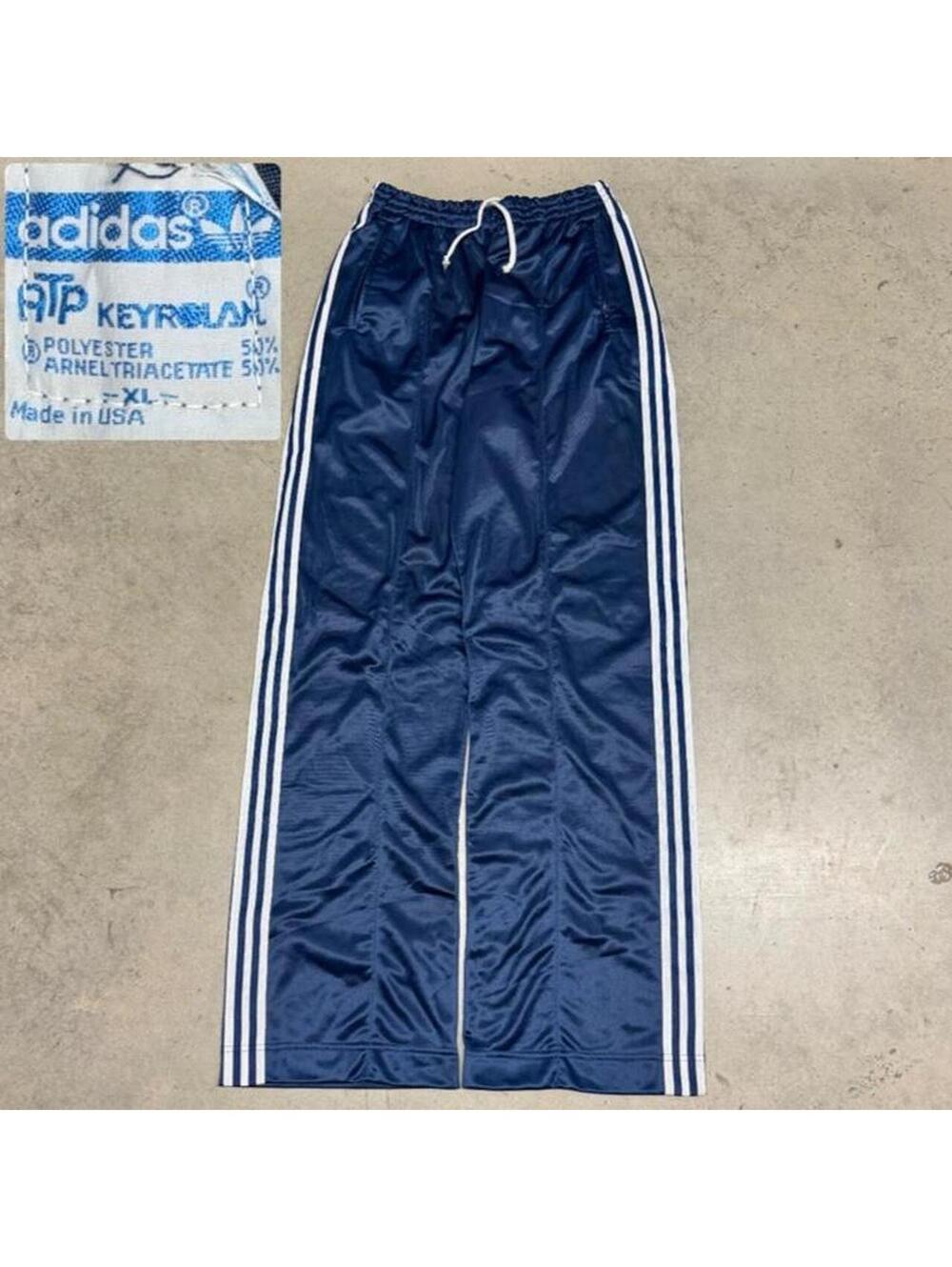 Vintage Adidas ATP Keyrolan Track Pants Mens XL Navy USA Made 3 Stripes 70s 80s